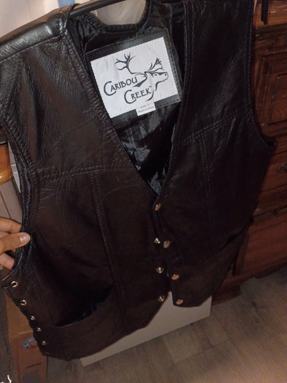 Caribou Creek Black Lambskin Leather Snap Vest
